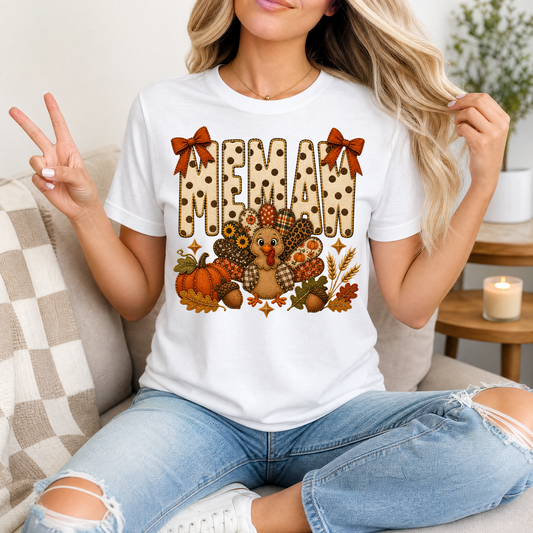 Memaw Thanksgiving Turkey & Bow Graphic Tee
