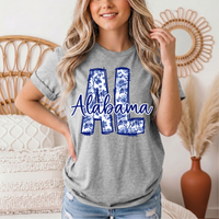 Alabama Blue Floral AL Graphic Tee