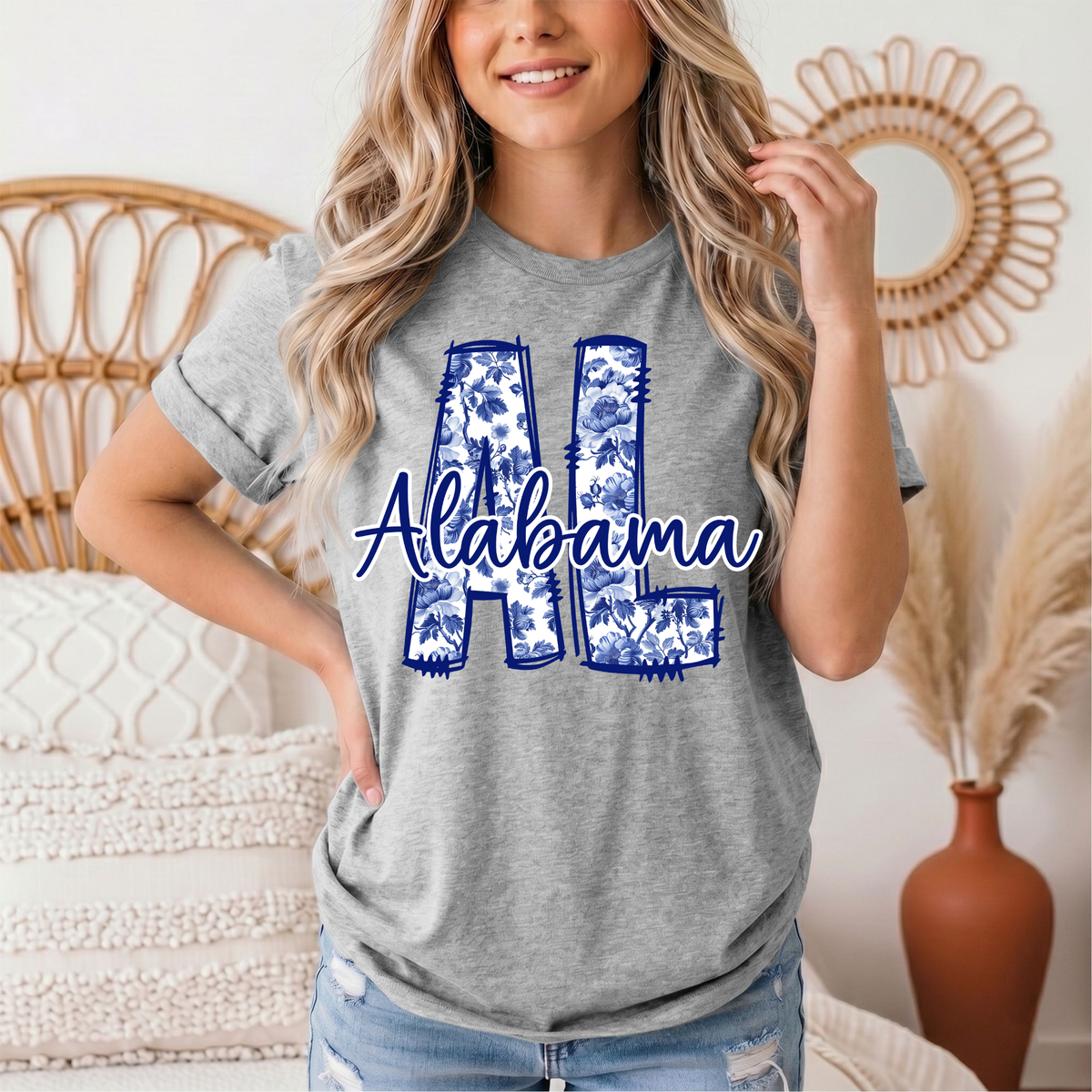 Alabama Blue Floral AL Graphic Tee