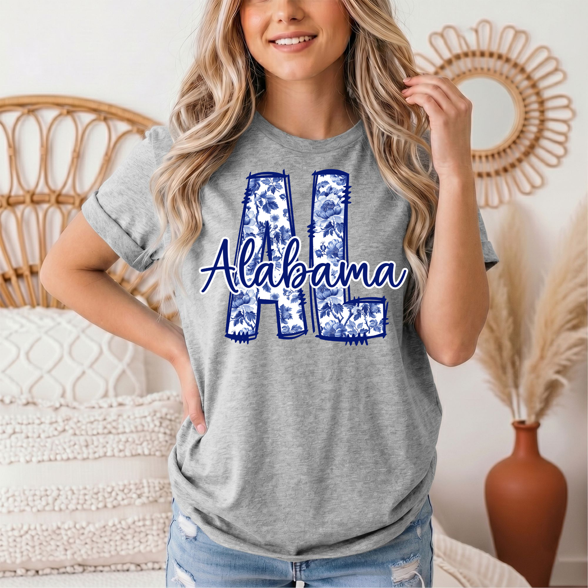 Alabama Blue Floral AL Graphic Tee
