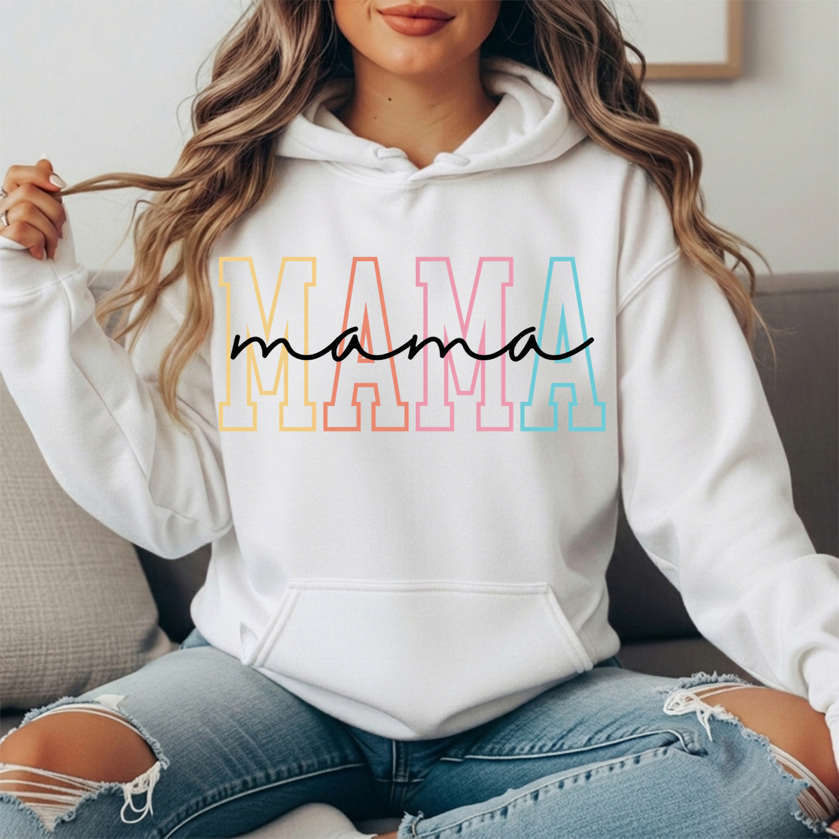 Pastel Mama Outline Graphic Hoodie