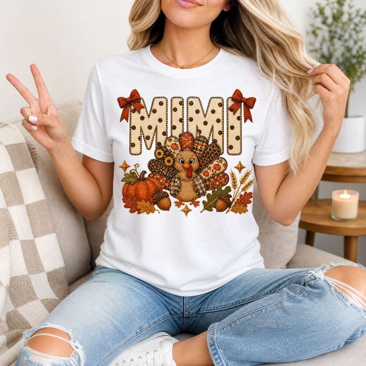 Mimi Thanksgiving Turkey & Bow Graphic Tee