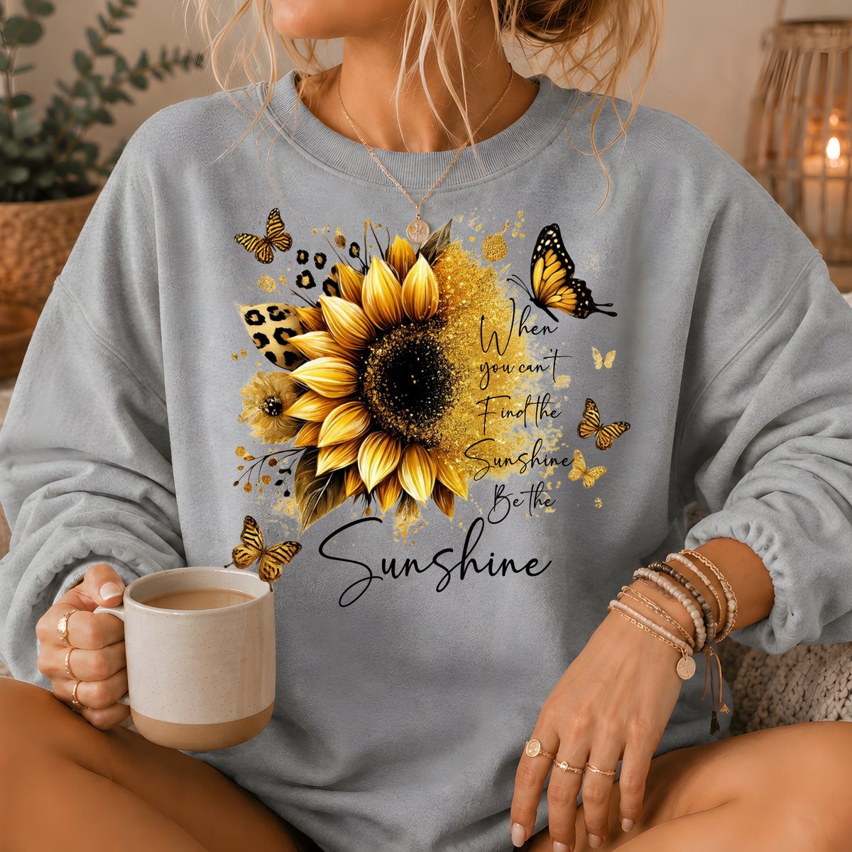Be the Sunshine Sunflower Butterfly Crewneck Sweatshirt