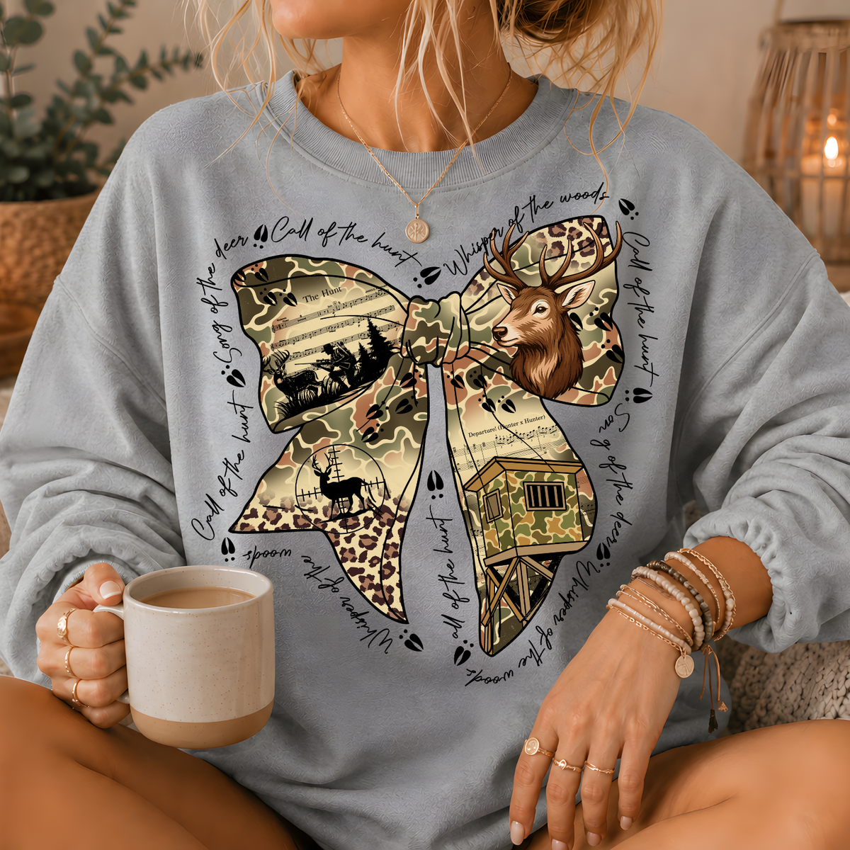 Camo Deer Hunting Bow Crewneck Sweatshirt