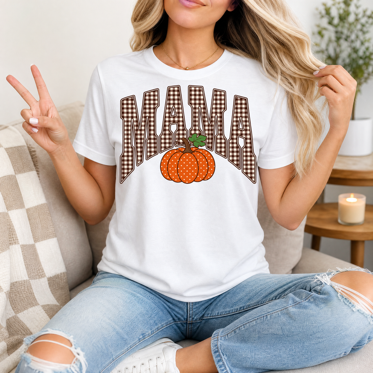 Gingham Mama Pumpkin Premium Graphic Tee