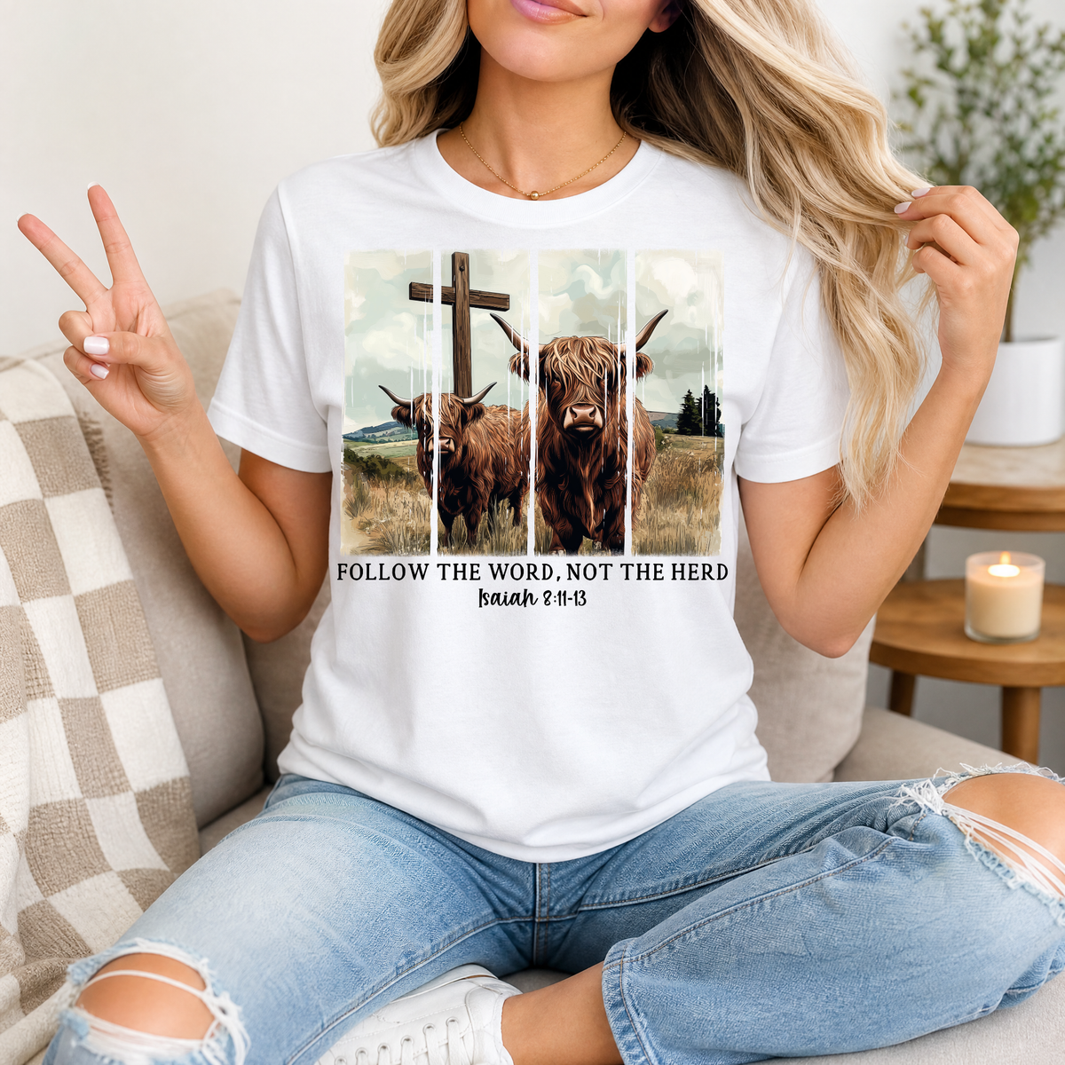 Follow the Word, Not the Herd Highland Cow Graphic Tee