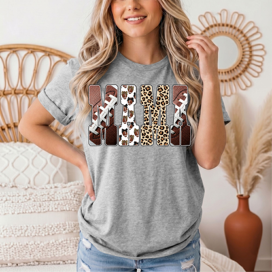 Mama Football & Leopard Mixed Print Graphic Tee