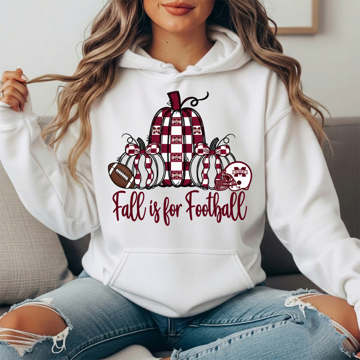 Mississippi State Fall Is for Football Pumpkin Graphic Hoodie