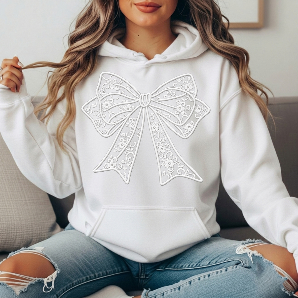 Floral Lace Bow Graphic Hoodie