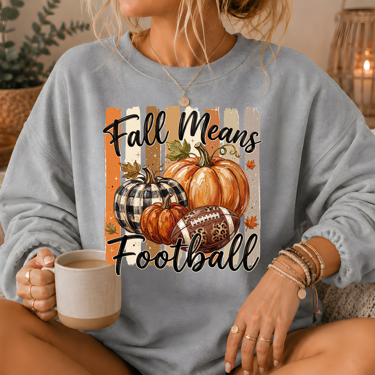 Fall Means Football Pumpkin Crewneck Sweatshirt