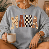 Mama Fall Patchwork Print Crewneck Sweatshirt