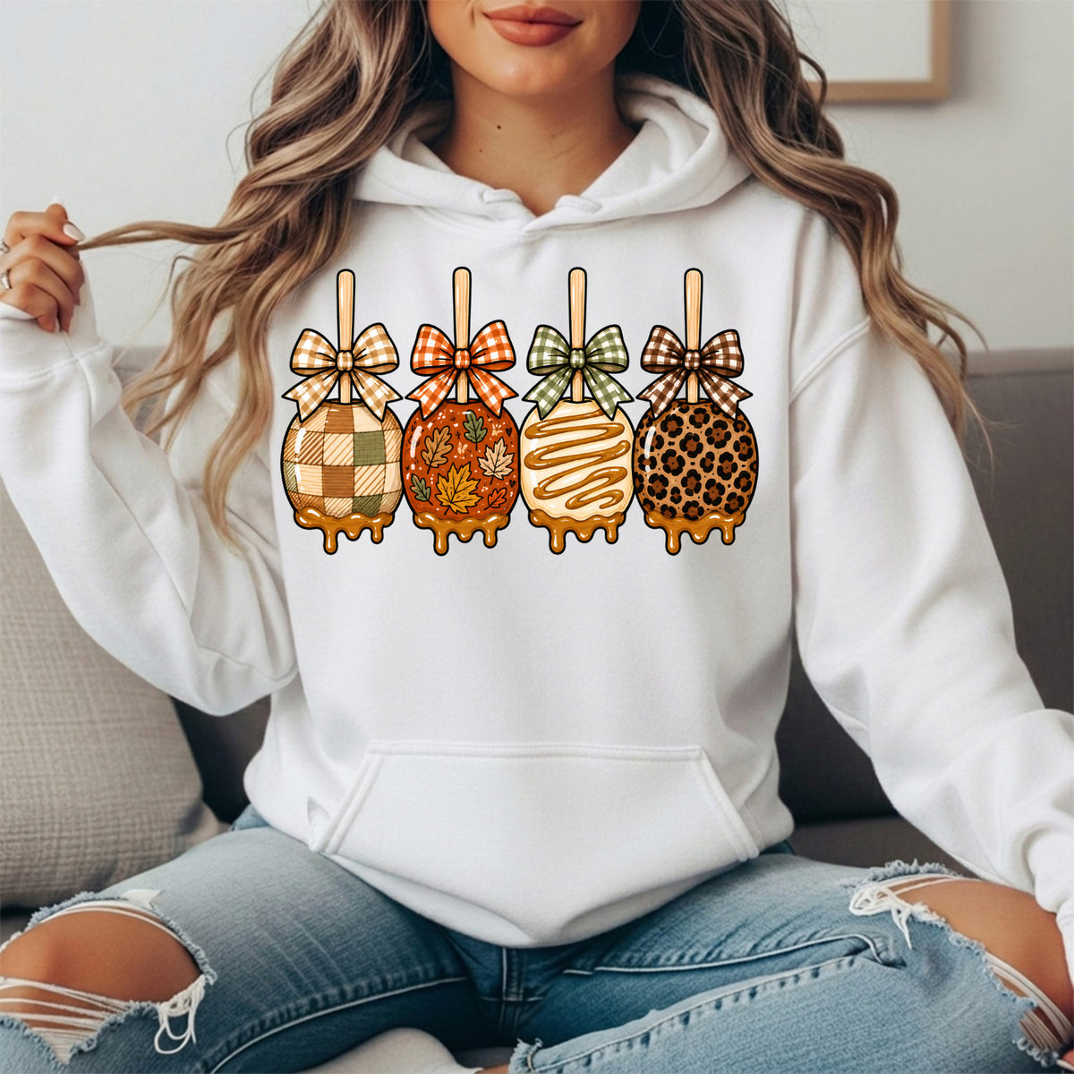 Fall Caramel Apples & Gingham Bows Graphic Hoodie