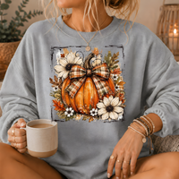 Pumpkin Plaid Bow Floral Crewneck Sweatshirt