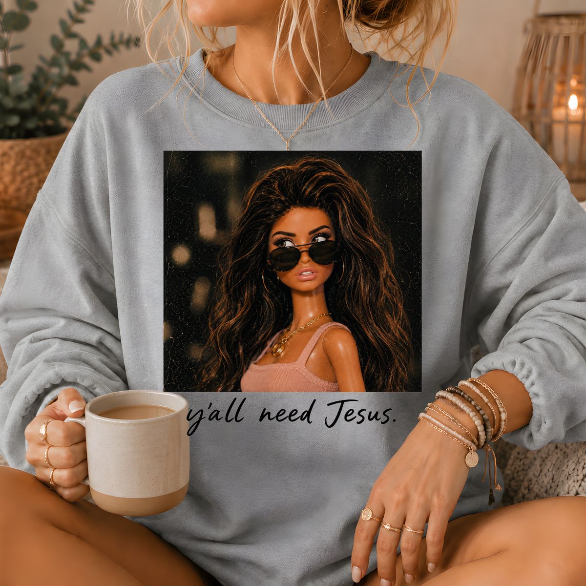 Y'all Need Jesus Fashion Doll Crewneck Sweatshirt