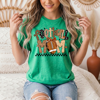 Football Mom Mixed Print Bow & Checkerboard Graphic Tee