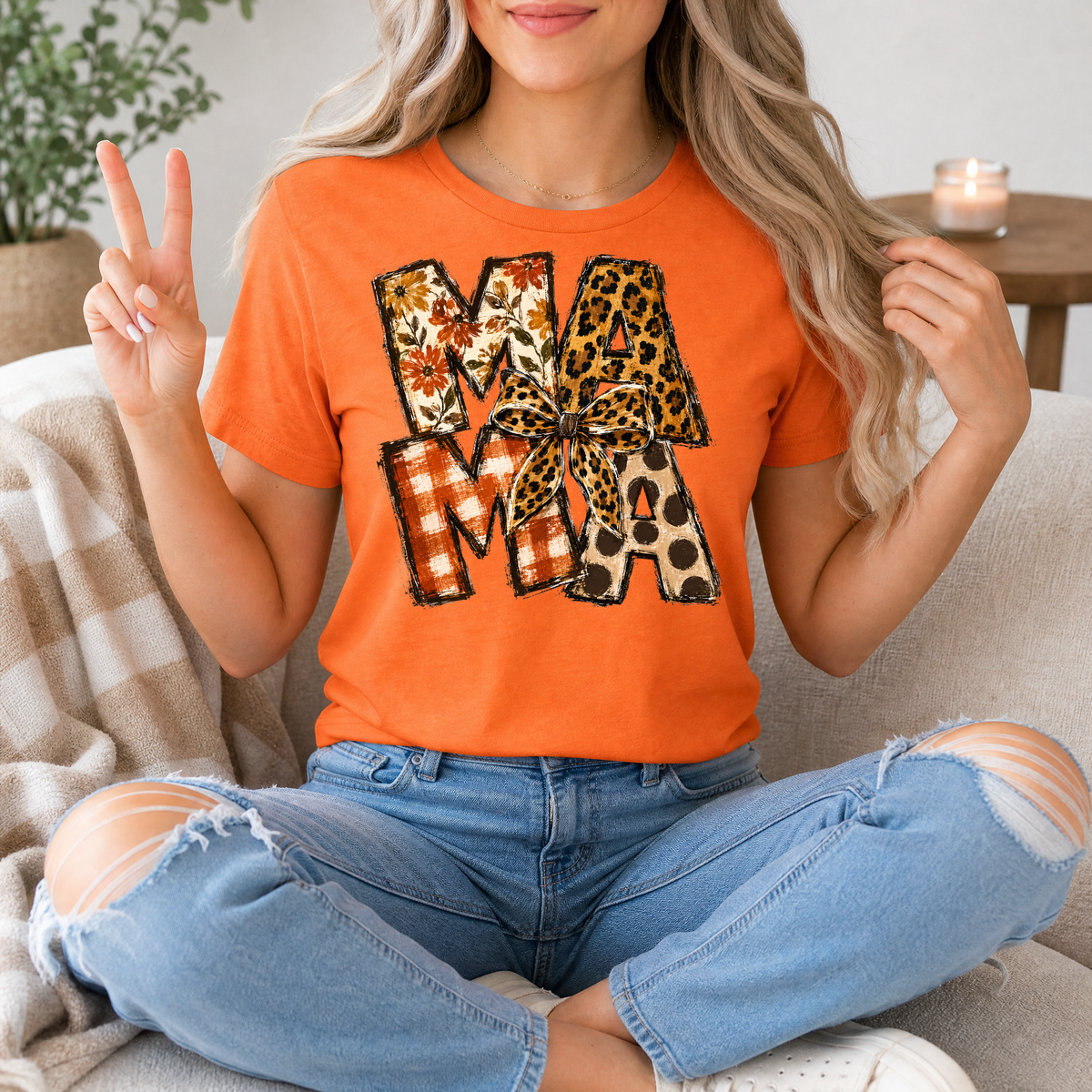 Fall Mama Floral & Leopard Bow Graphic Tee