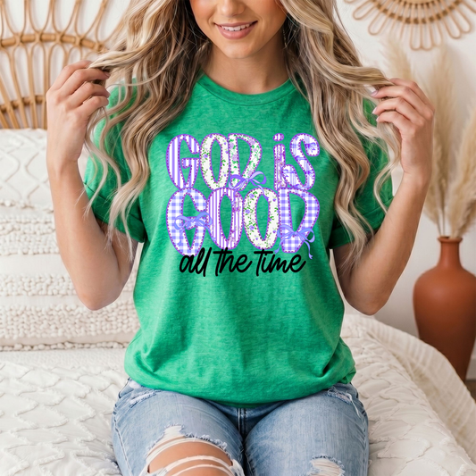 God Is Good All the Time Purple Bow Graphic Tee