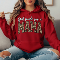 God Made Me a Mama Leopard Print Graphic Hoodie