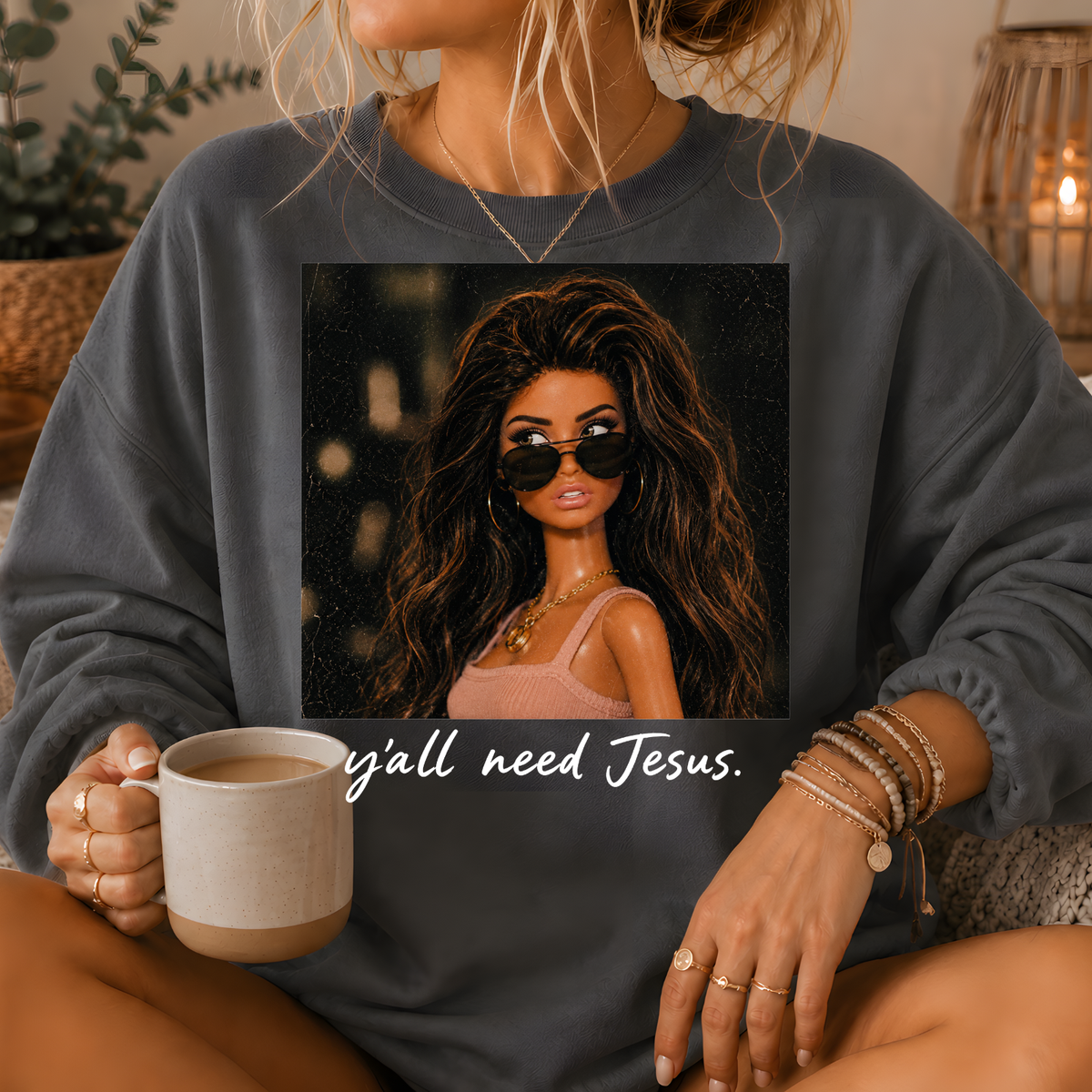 Y'all Need Jesus Fashion Doll Crewneck Sweatshirt