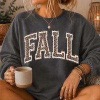 Fall Leopard Print Varsity Crewneck Sweatshirt