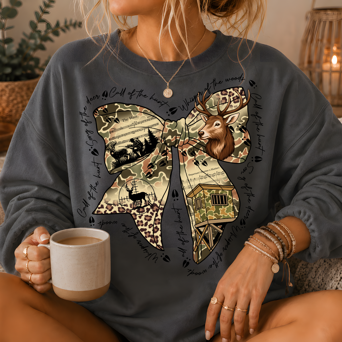 Camo Deer Hunting Bow Crewneck Sweatshirt