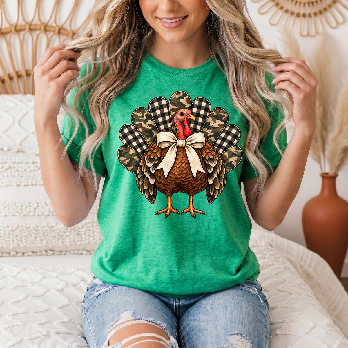 Camo & Buffalo Check Turkey Thanksgiving Graphic Tee