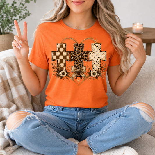 Christian Cross Trio Floral & Bow Graphic Tee