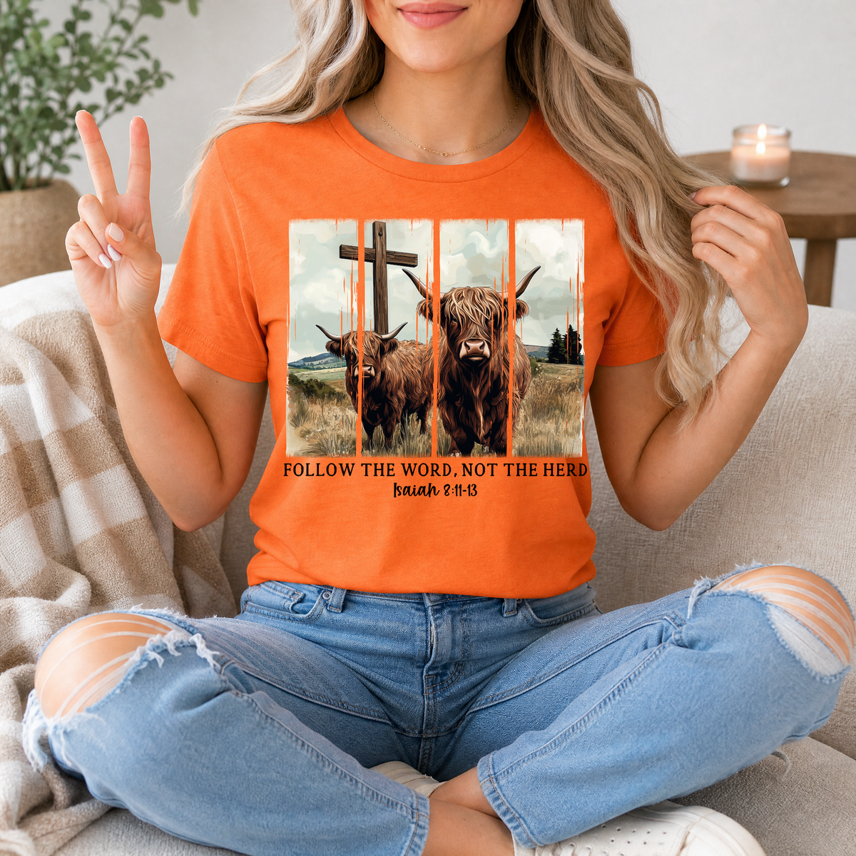 Follow the Word, Not the Herd Highland Cow Graphic Tee