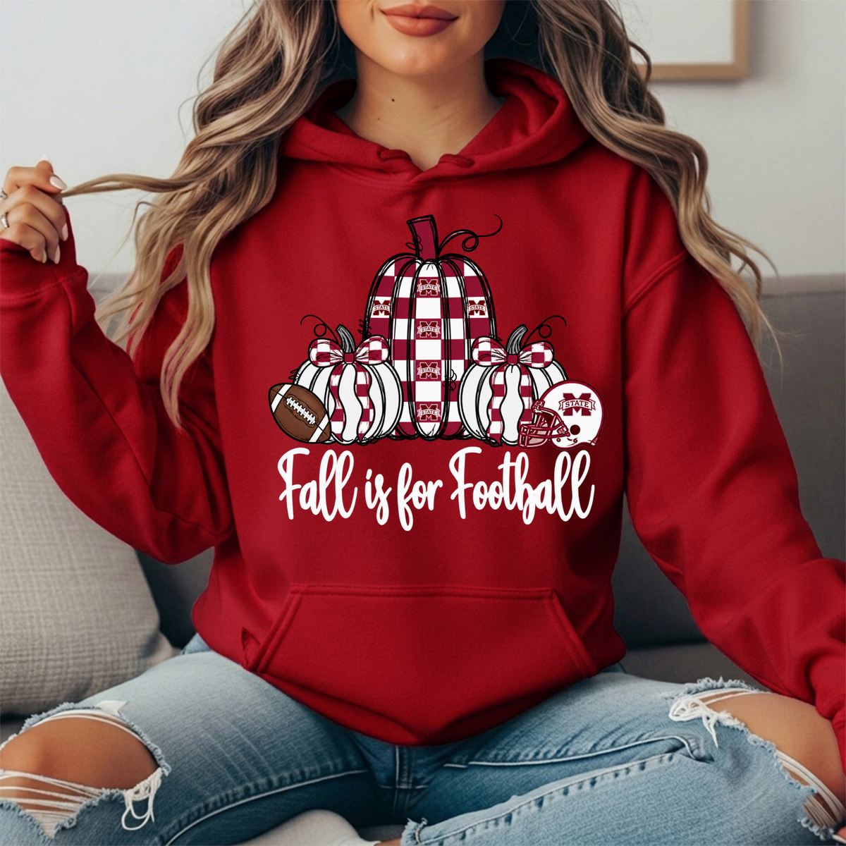 Mississippi State Fall Is for Football Pumpkin Graphic Hoodie