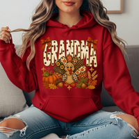 Grandma Thanksgiving Patchwork Turkey Bow Graphic Hoodie