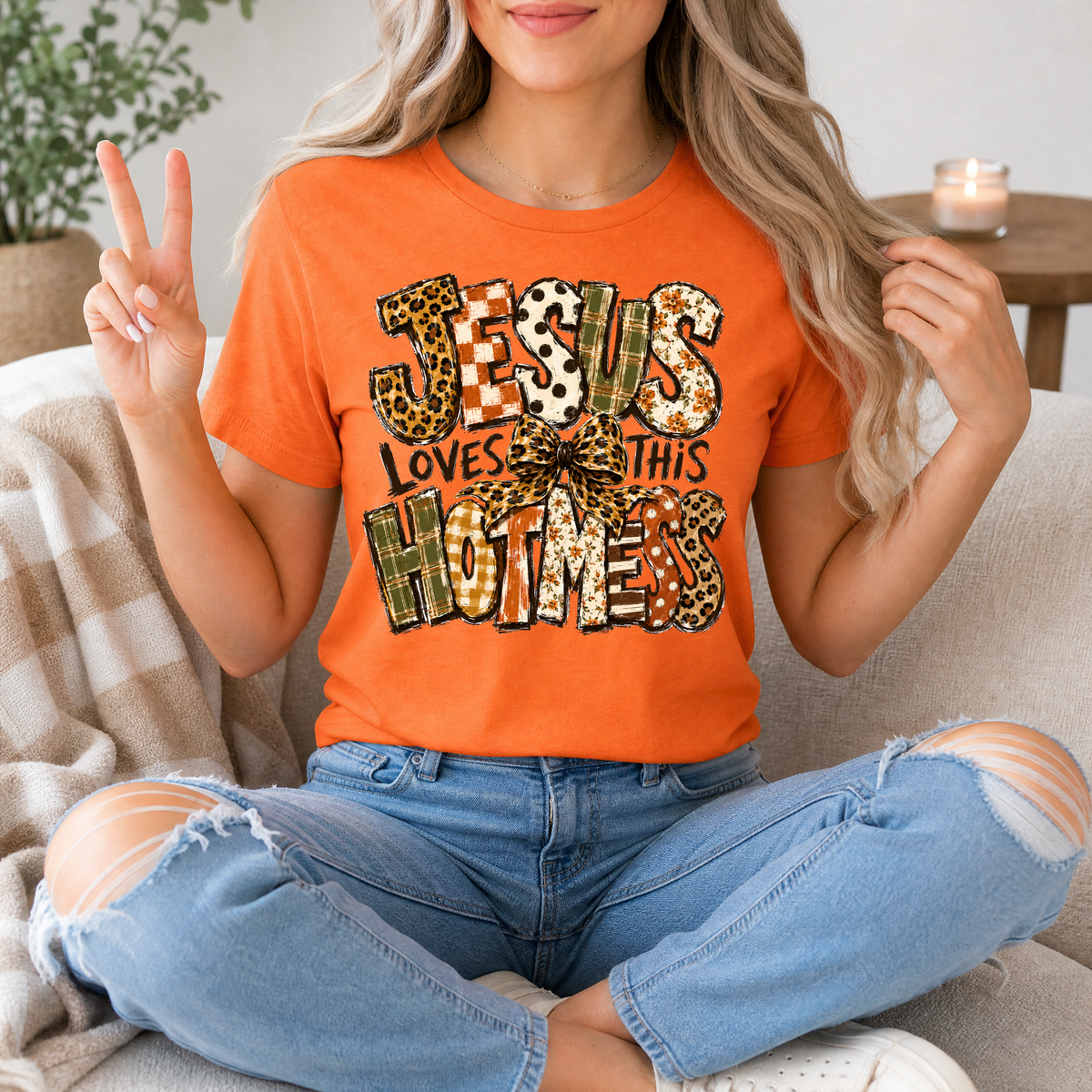 Jesus Loves This Hot Mess Christian Graphic Tee