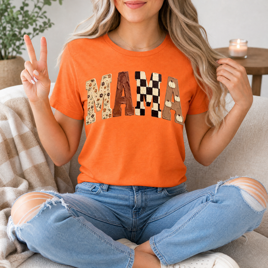 Fall Mama Floral, Checkerboard & Pumpkin Graphic Tee