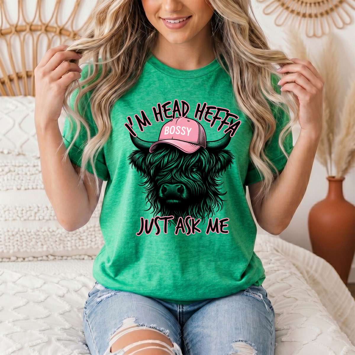 I'm Head Heffa Highland Cow Pink Bossy Cap Graphic Tee