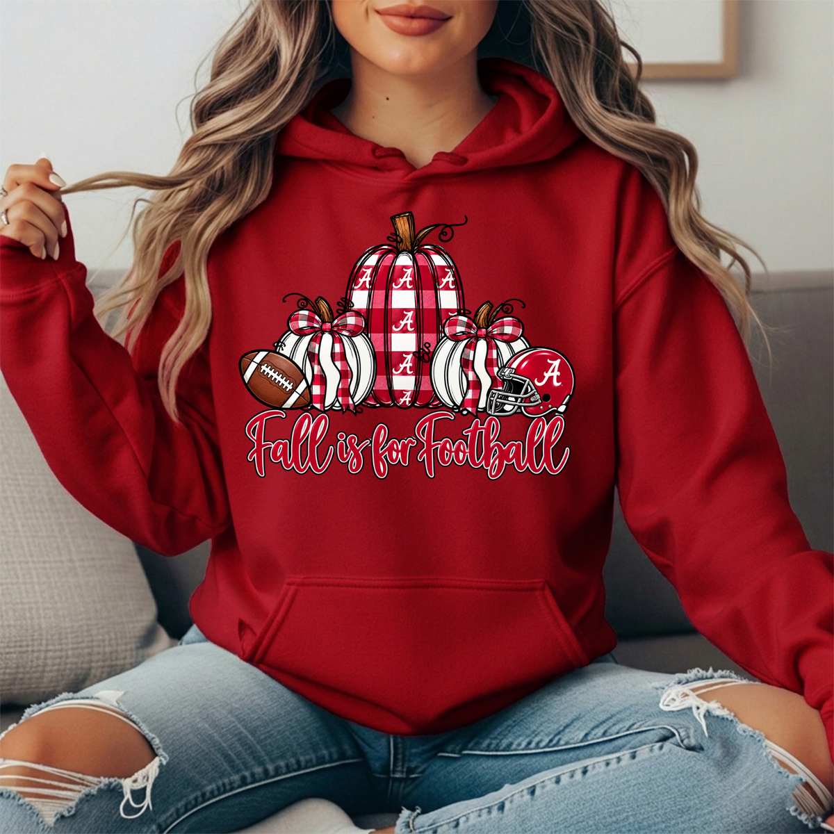 Alabama Crimson Tide Fall Is for Football Pumpkin Graphic Hoodie