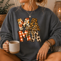 Mama Mixed Print Bow Crewneck Sweatshirt