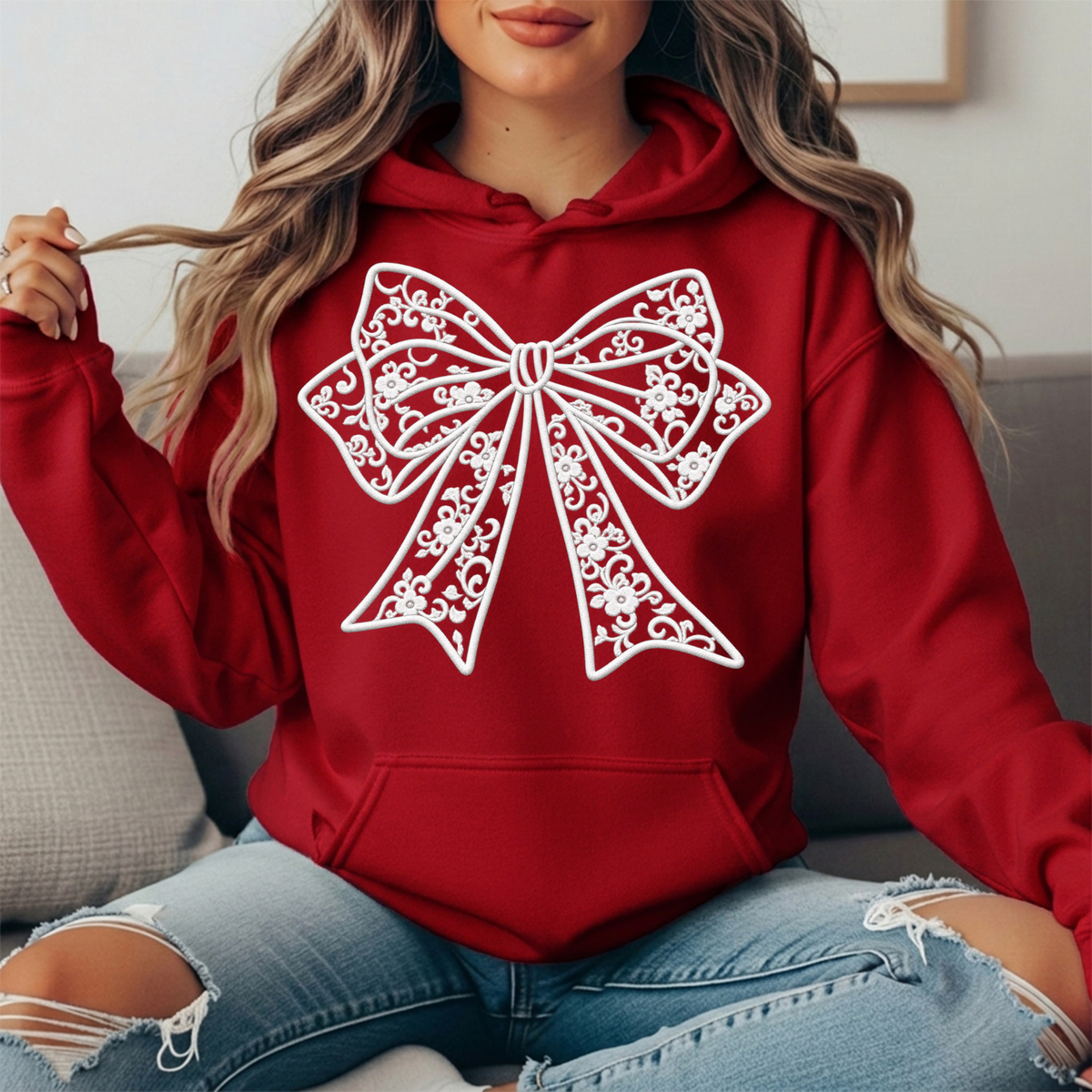 Floral Lace Bow Graphic Hoodie