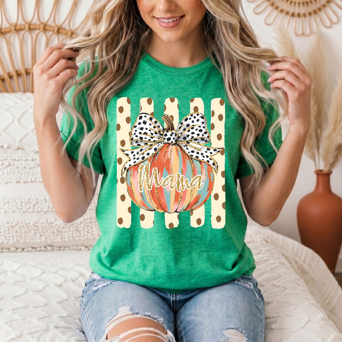 Mama Pumpkin & Spotted Bow Fall Graphic Tee