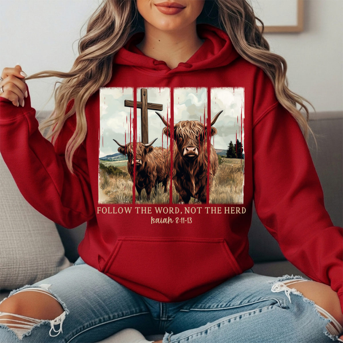 Follow the Word Not the Herd Highland Cow Graphic Hoodie