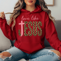 Love Like Jesus Leopard Print Cross Graphic Hoodie