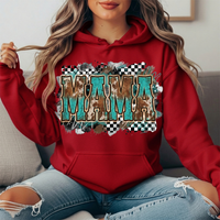 Turquoise Cowhide Mama Western Graphic Hoodie