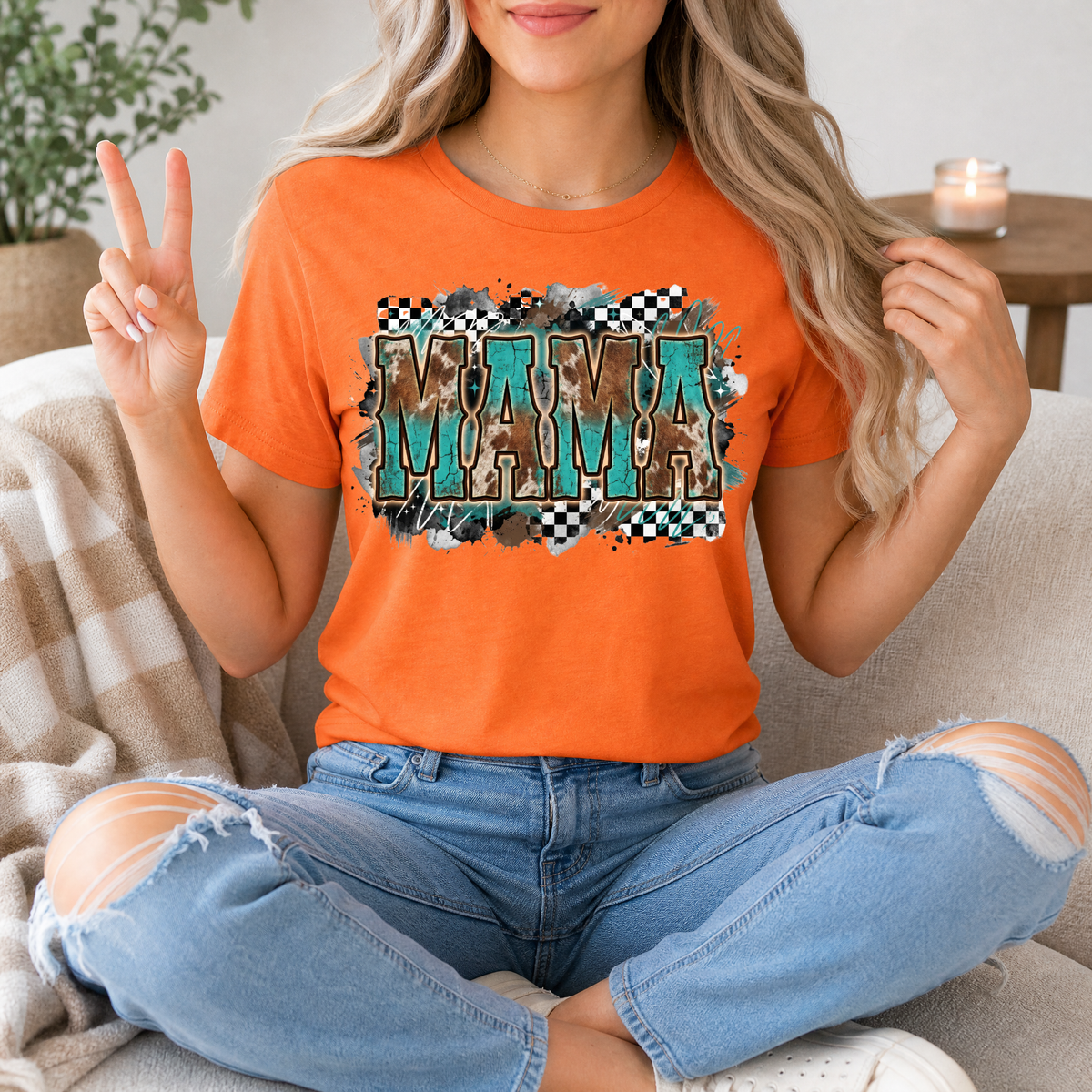 Western Mama Turquoise & Checkerboard Graphic Tee