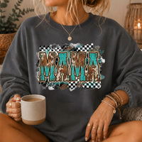 Mama Turquoise Cow Print Western Crewneck Sweatshirt