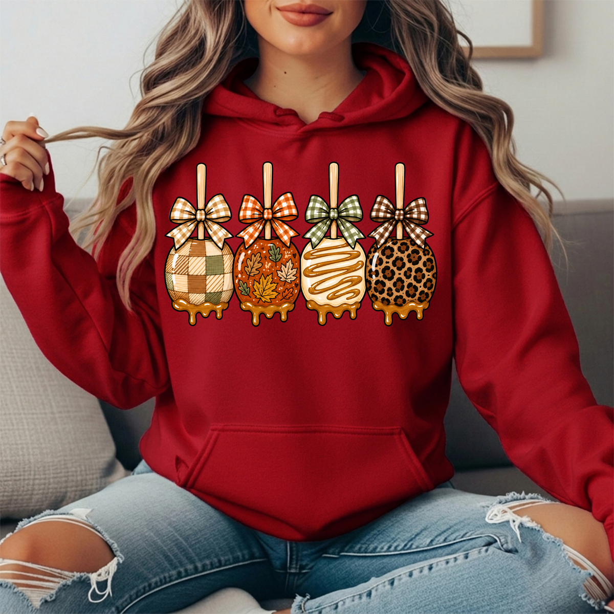 Fall Caramel Apples & Gingham Bows Graphic Hoodie