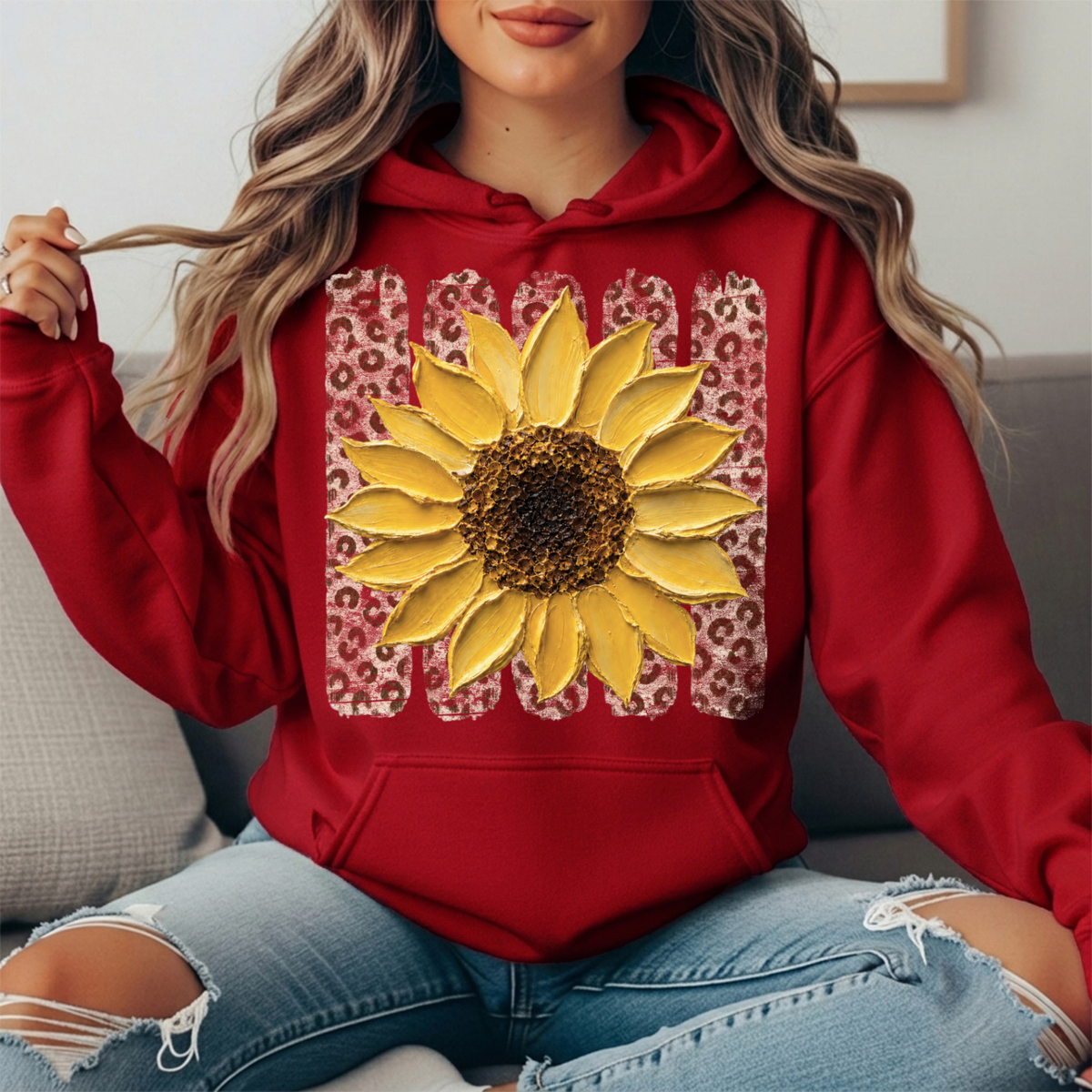 Sunflower Leopard Stripe Graphic Hoodie