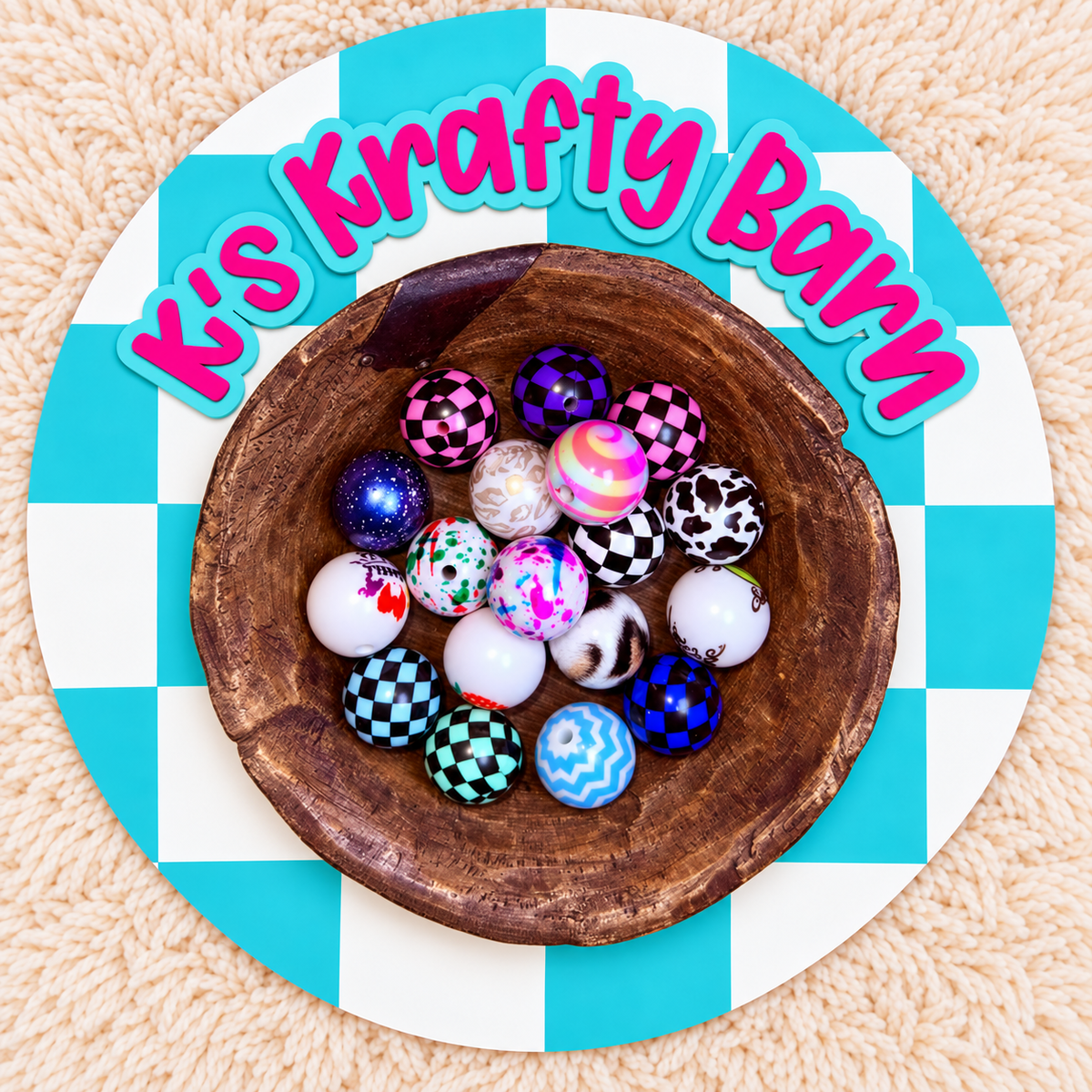 20mm Patterned Acrylic Beads | Random Design Mix