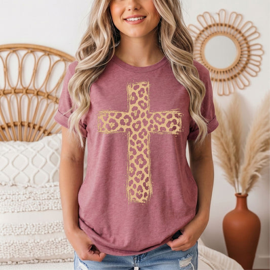 Leopard Print Cross Christian Graphic Tee