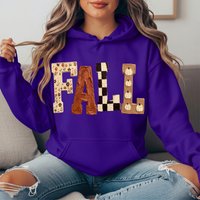 Fall Floral Checkerboard Pumpkin Lettering Graphic Hoodie