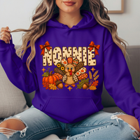 Nonnie Thanksgiving Patchwork Turkey Bow Graphic Hoodie
