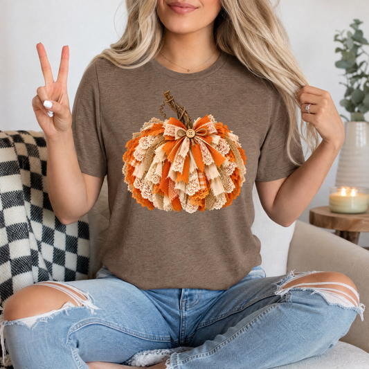 Rustic Lace & Ribbon Pumpkin Graphic Tee