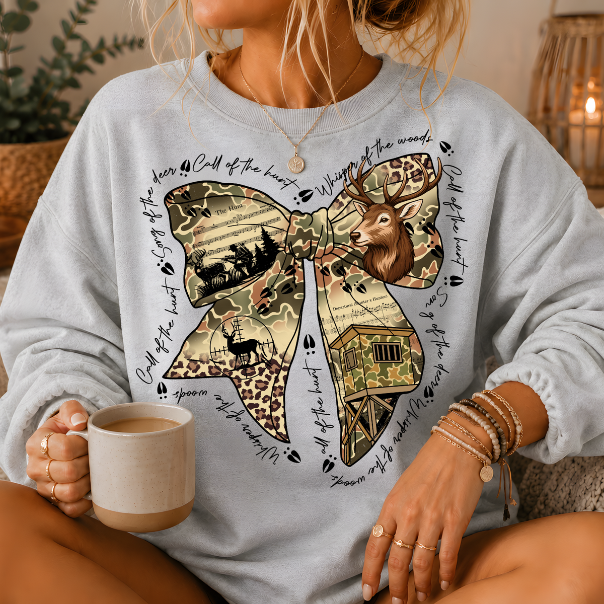 Camo Deer Hunting Bow Crewneck Sweatshirt